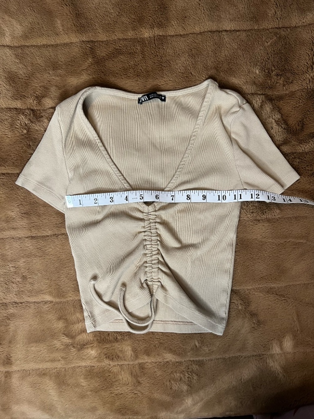 Zara Ribbed Ruched Drawstring Crop Top - Picture 5 of 6